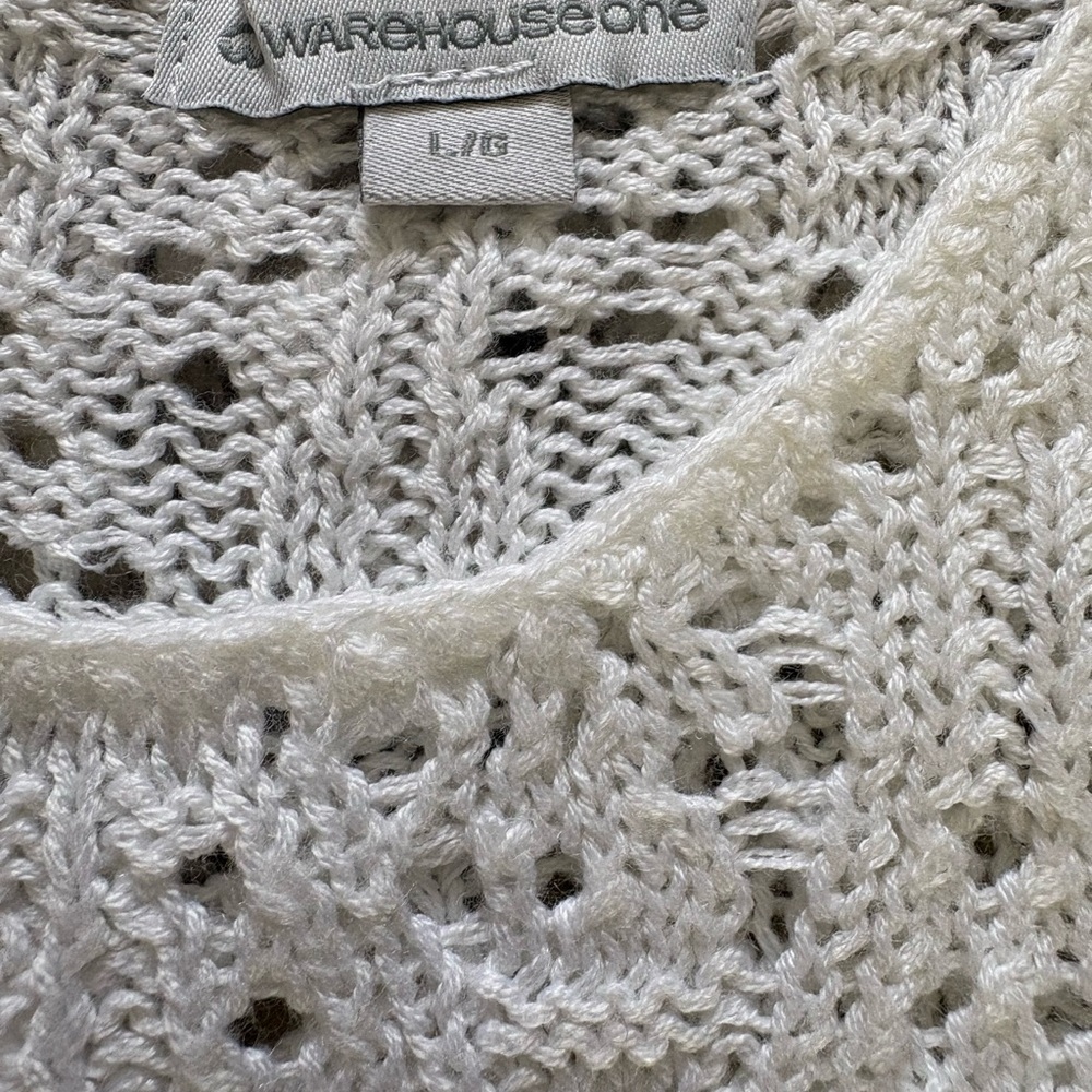 White Open-Knit Crochet Tank Shirt | Winter Layering Pointelle Top - Picture 4 of 6